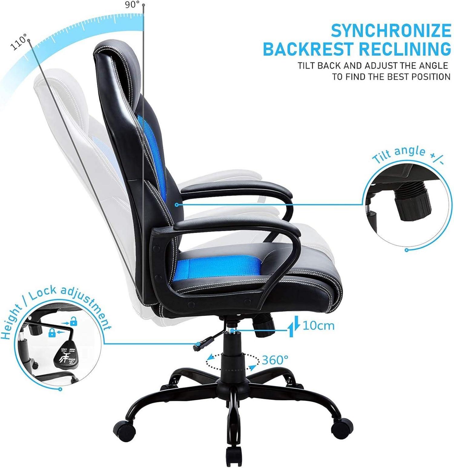 Ergonomischer Gaming Stuhl Bürostuhl Racing Drehstuhl Blau