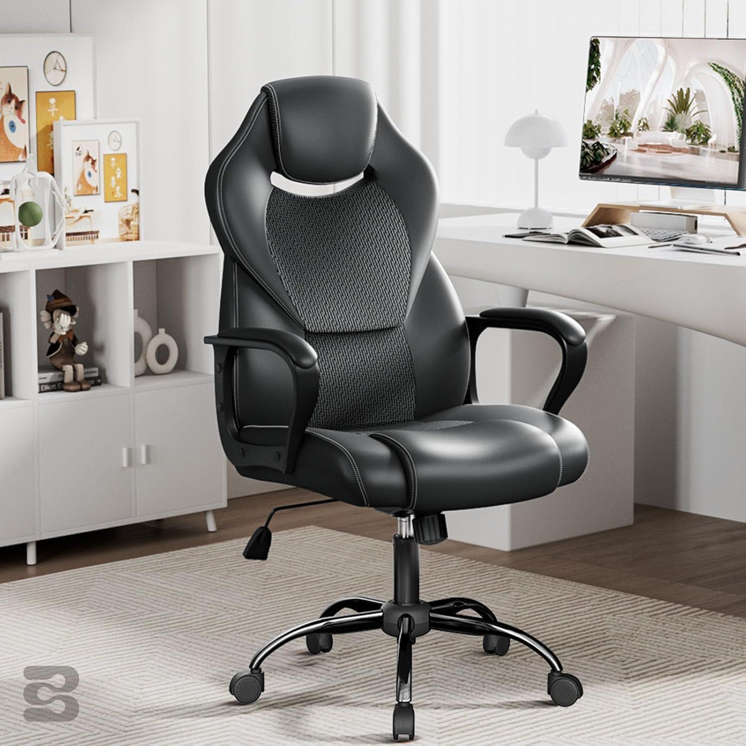 Ergonomischer Bürostuhl 150kg PU Leder schwarz Wippfunktion