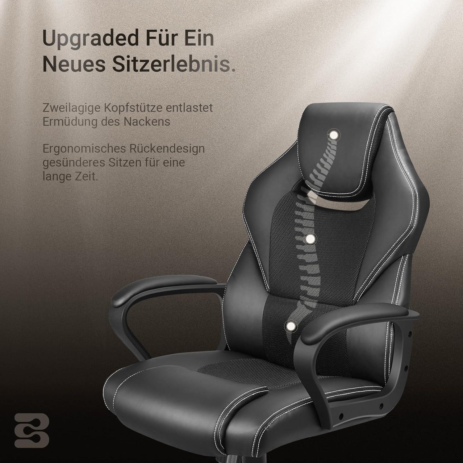 Bürostuhl Chefsessel 150kg ergonomisch Bürosessel Gaming Stuhl PU Leder