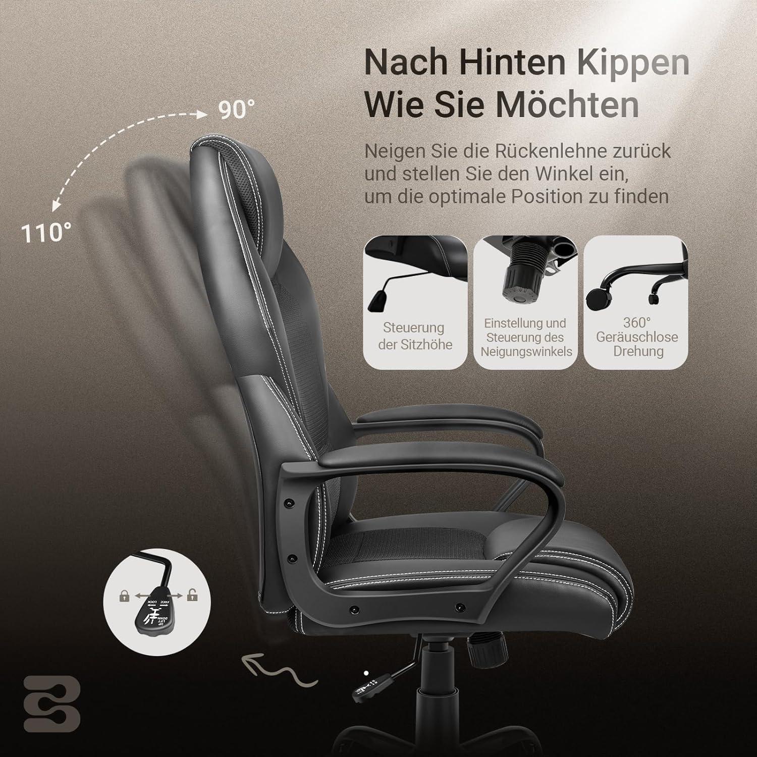 Bürostuhl Chefsessel 150kg ergonomisch PU Leder schwarz