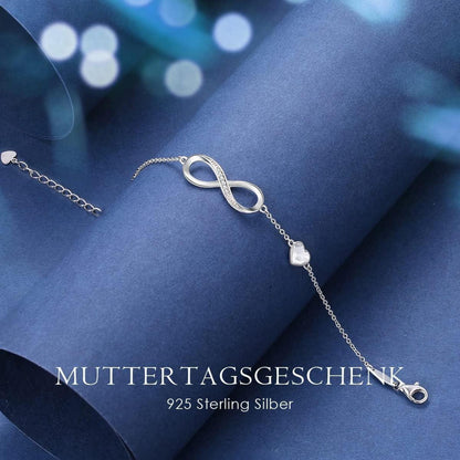 Unendlichkeitsarmband Damen 925 Sterling Silber Herz Kristall Armkette