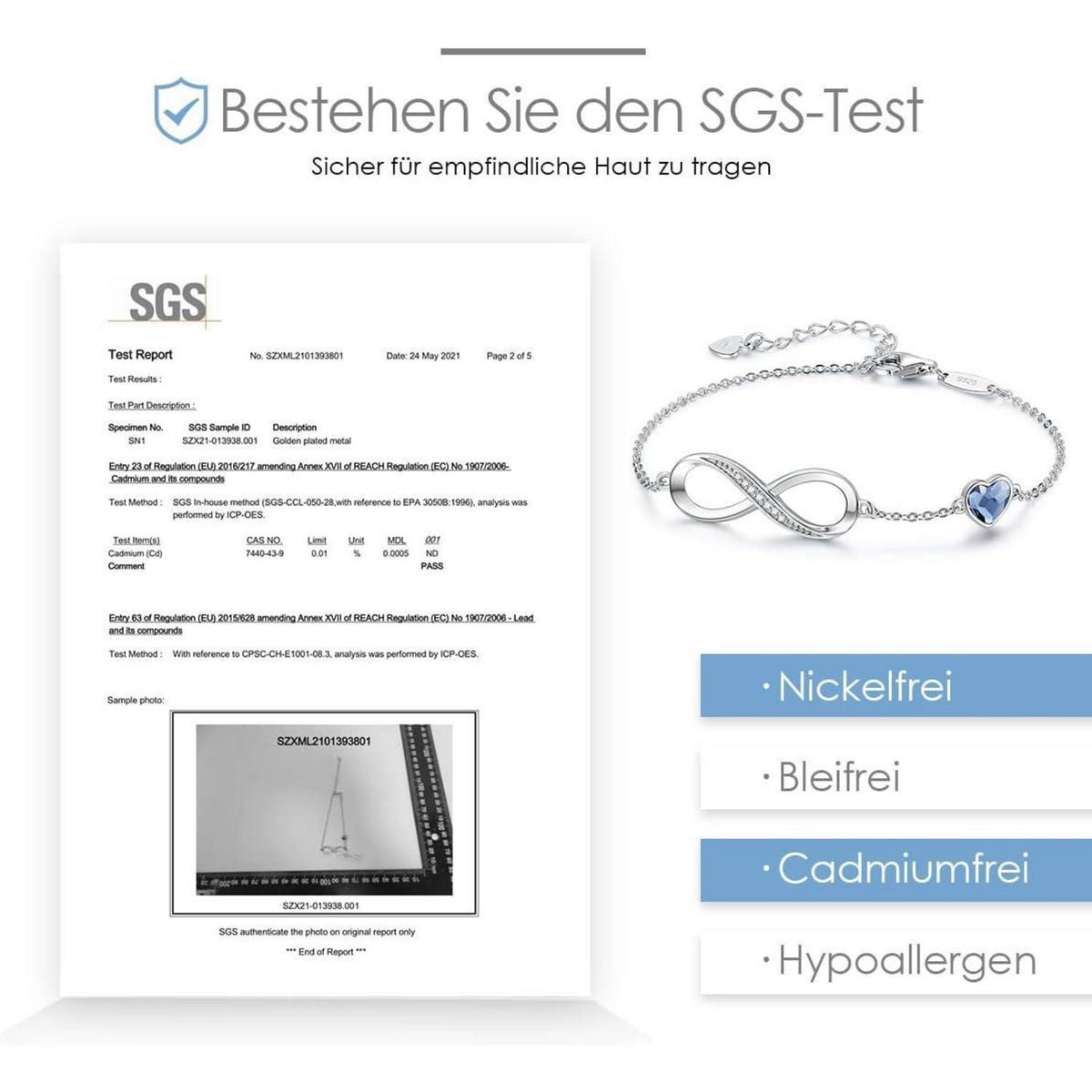 Unendlichkeitsarmband Damen 925 Silber Herz Kristall Armkette