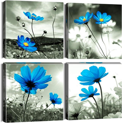 4-teiliges Blumen Leinwandbild Set für moderne Wanddekoration