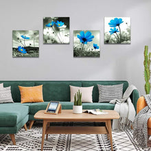 Moderne Blaue Blumen Leinwandbilder 30x30cm 4-teilig