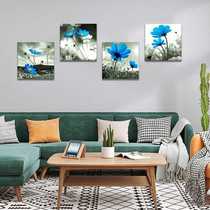 Moderne Blaue Blumen Leinwandbilder 30x30cm 4-teilig