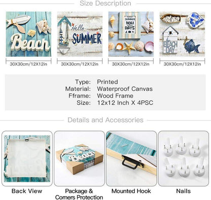 Leinwandbilder 4tlg. Urlaub am Meer Kunstdruck Wandbild 30x30cm