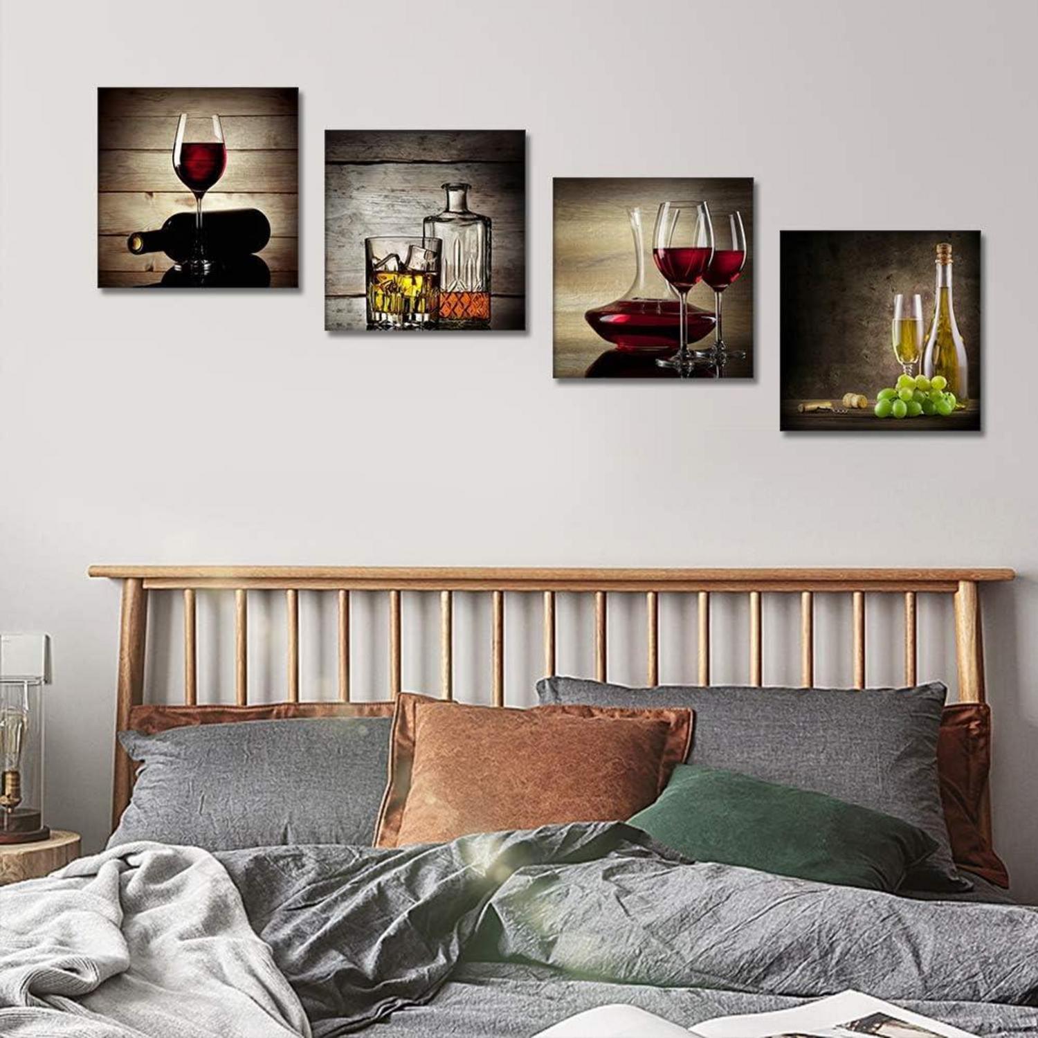 Moderne Leinwandbilder 4-teilig Weinglas Kunstdruck 30x30 cm