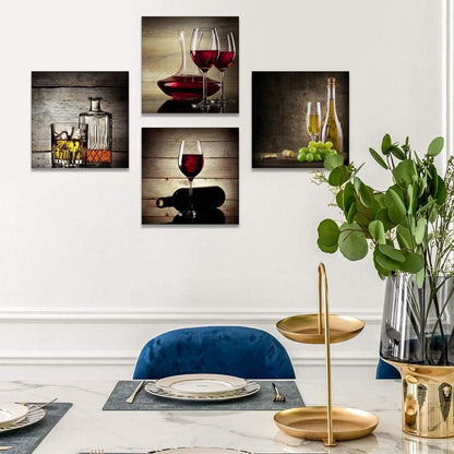 4-teilige Leinwandbilder Weinglas Motiv Kunstdruck 30x30 cm