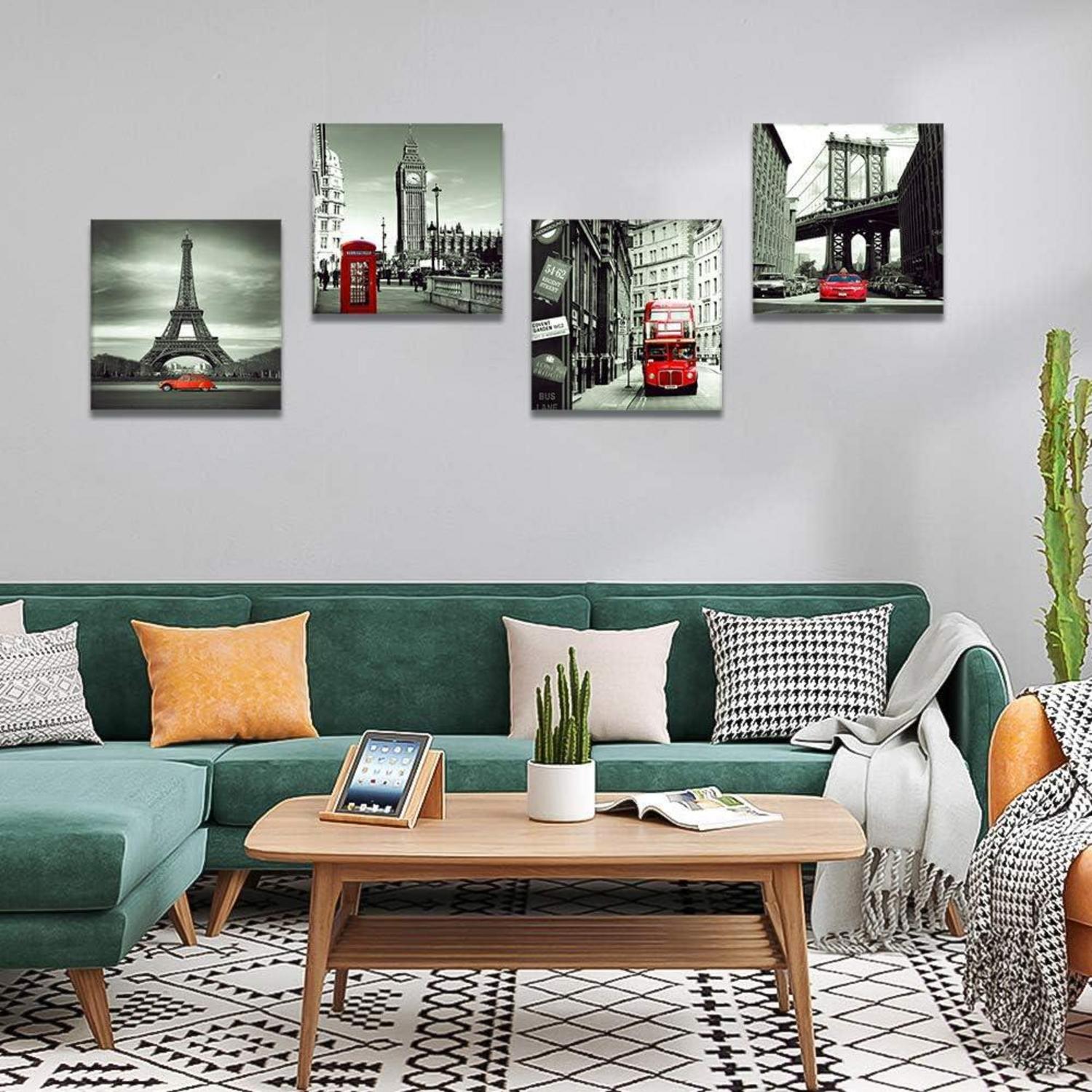 4-teiliges Leinwandbild Set Rotes Stadtbild Kunstdruck