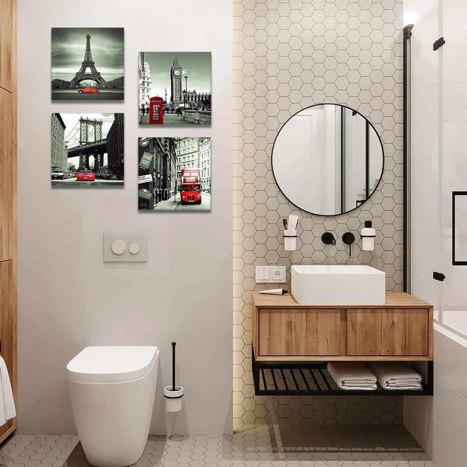 Moderne 4-teilige Leinwandbilder Rotes Stadtbild Motiv - 30 x 30 cm