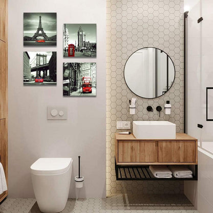 Moderne 4-teilige Leinwandbilder Rotes Stadtbild Motiv - 30 x 30 cm