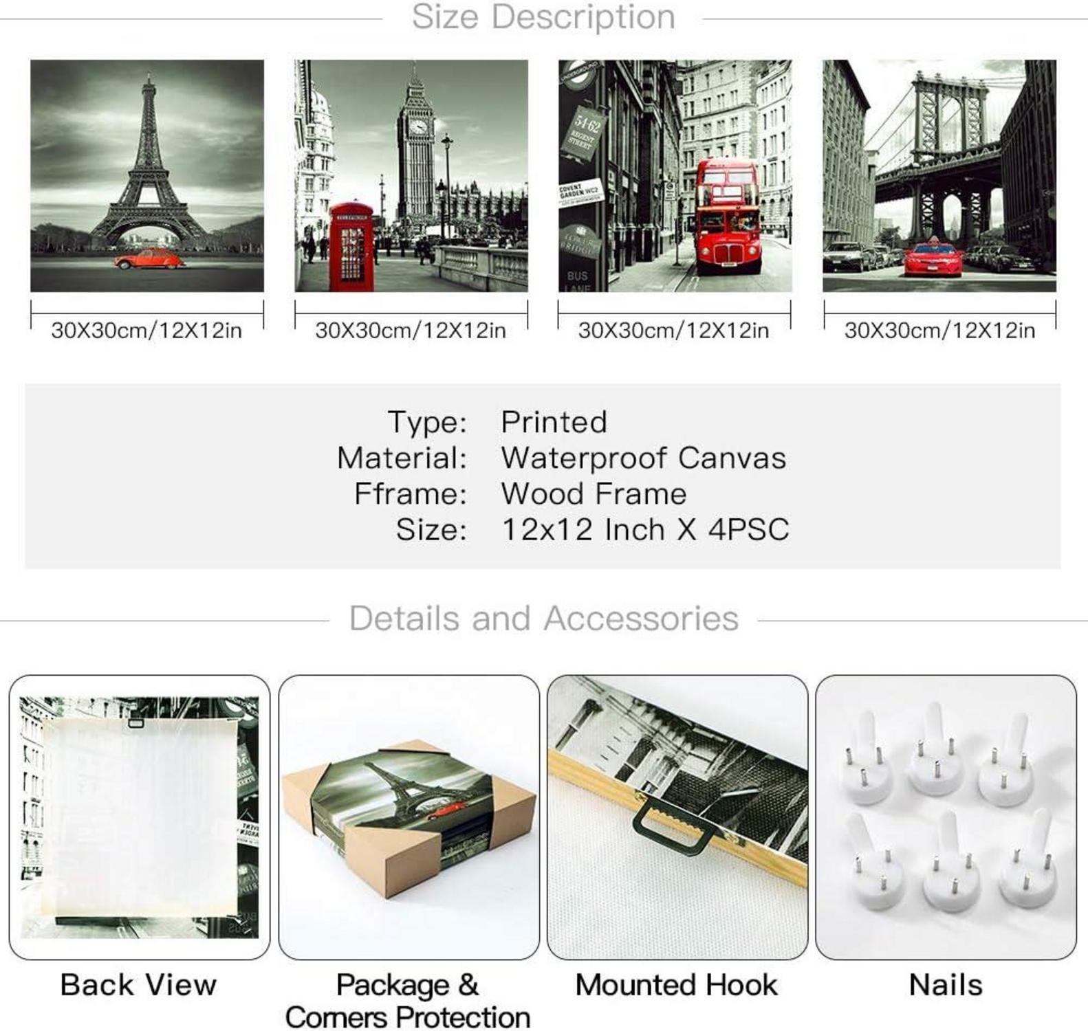 Moderne 4-teilige Leinwandbilder Rotes Stadtbild Kunstdruck 30x30cm