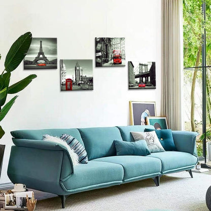 Moderne Leinwandbilder Rotes Stadtbild 4-teilig 30x30cm Wanddekoration