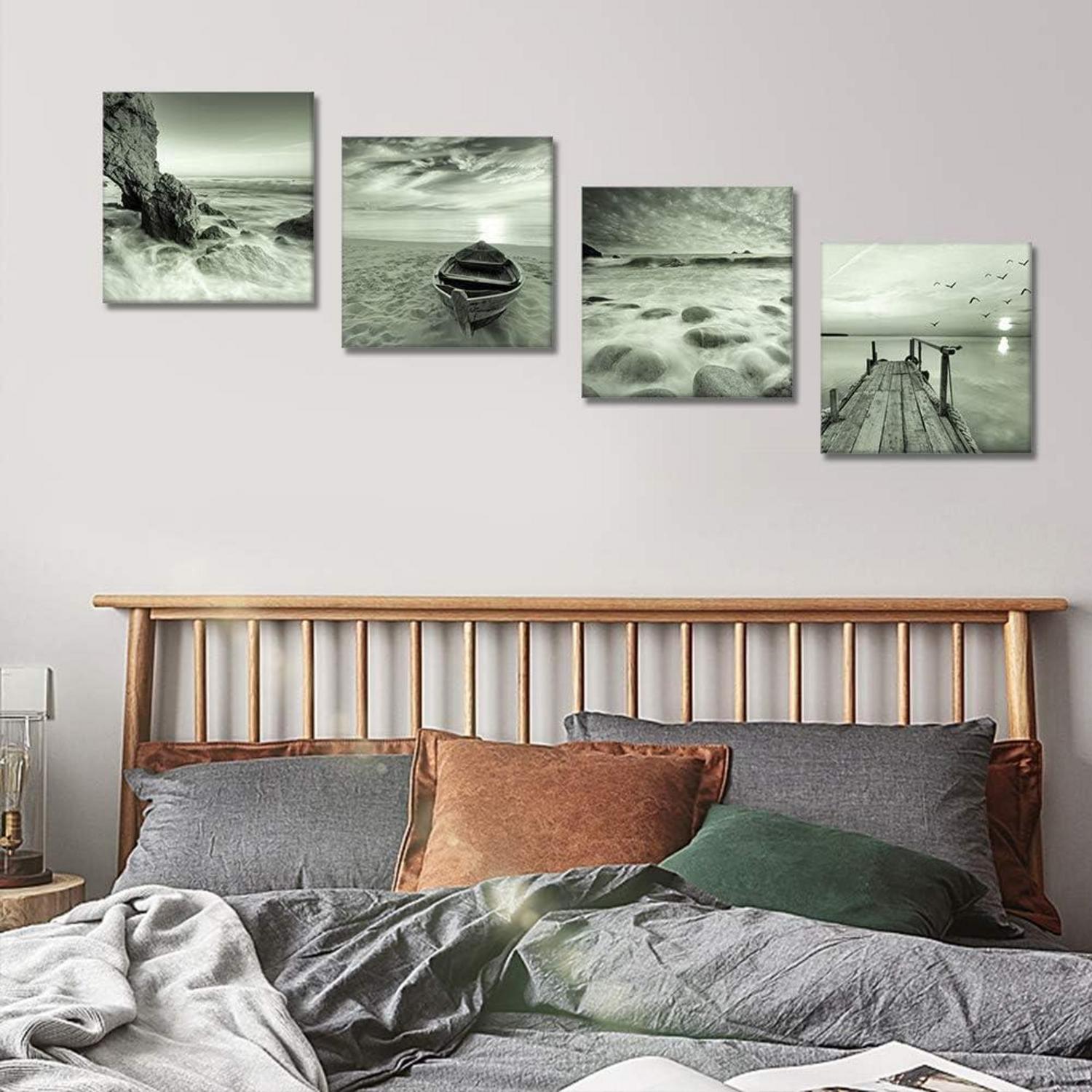 4-teiliges Leinwandbild Seaside-Grau Kunstdruck 30x30cm Wanddeko