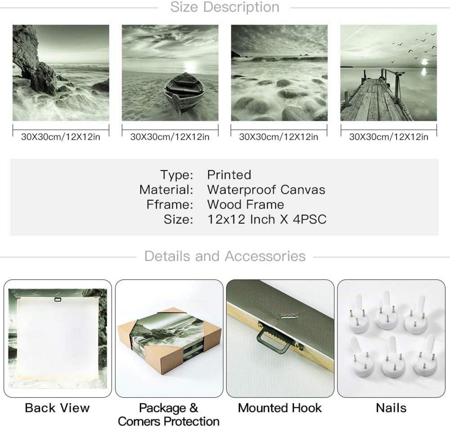 4-teiliges Leinwandbild Seaside-Grau Kunstdruck 30x30cm Wanddeko