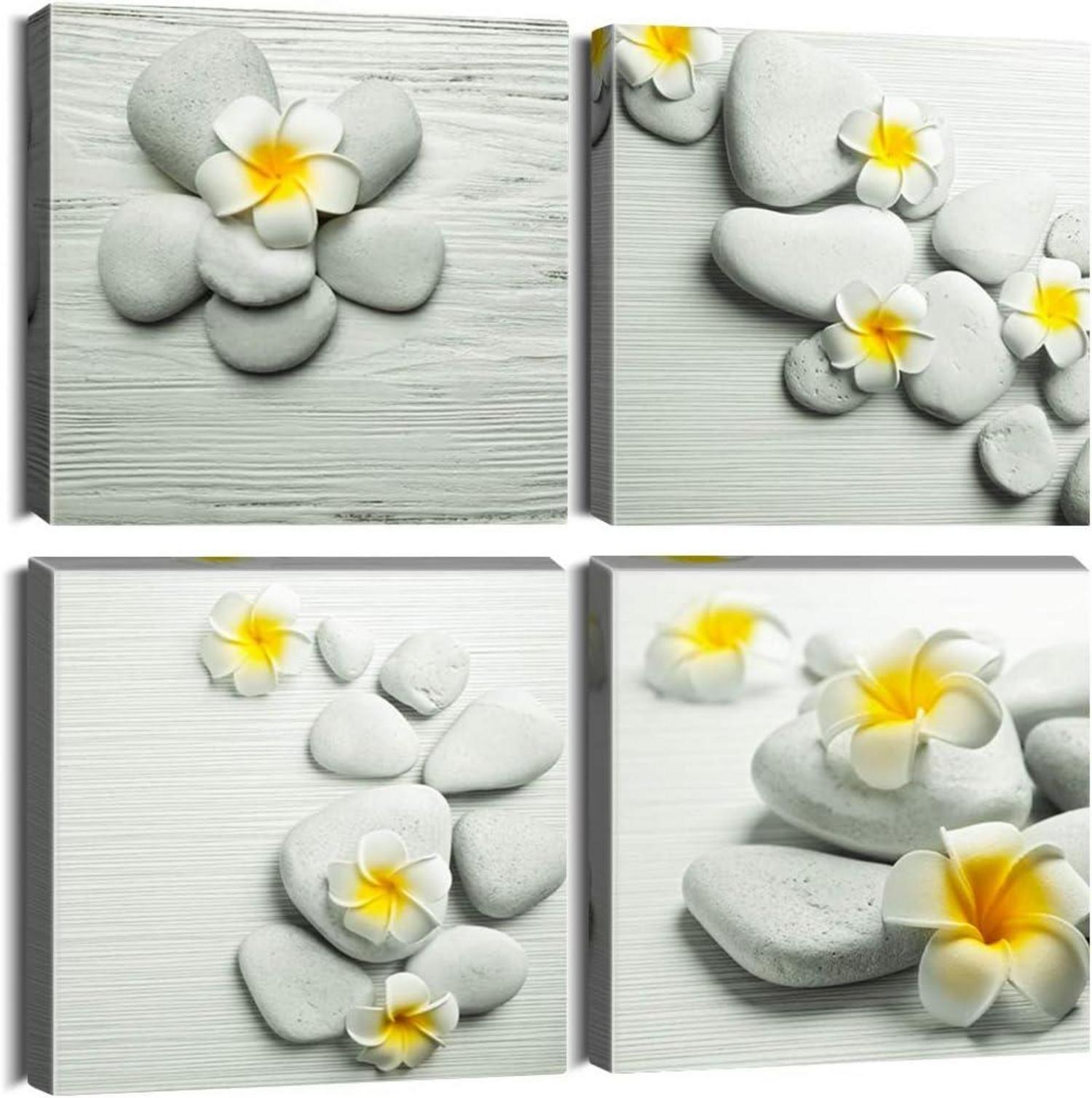 4-teilig Leinwandbilder Gelbe Blumen Motiv Kunstdruck - Moderne