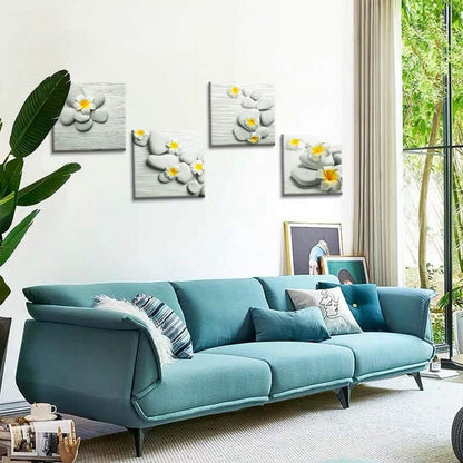 4-teiliges Leinwandbild gelbe Blumen Stein Kunstdruck