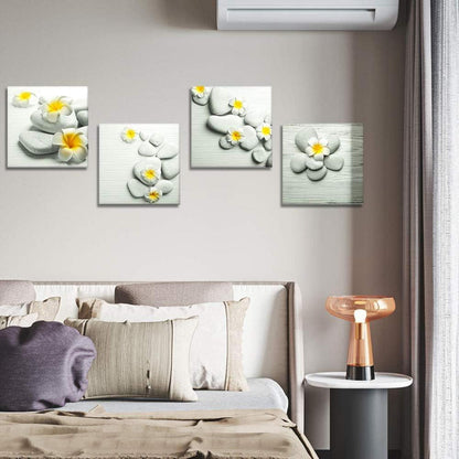 Leinwandbild 4-teilig gelbe Blumen Kunstdruck Wanddekoration 30x30cm