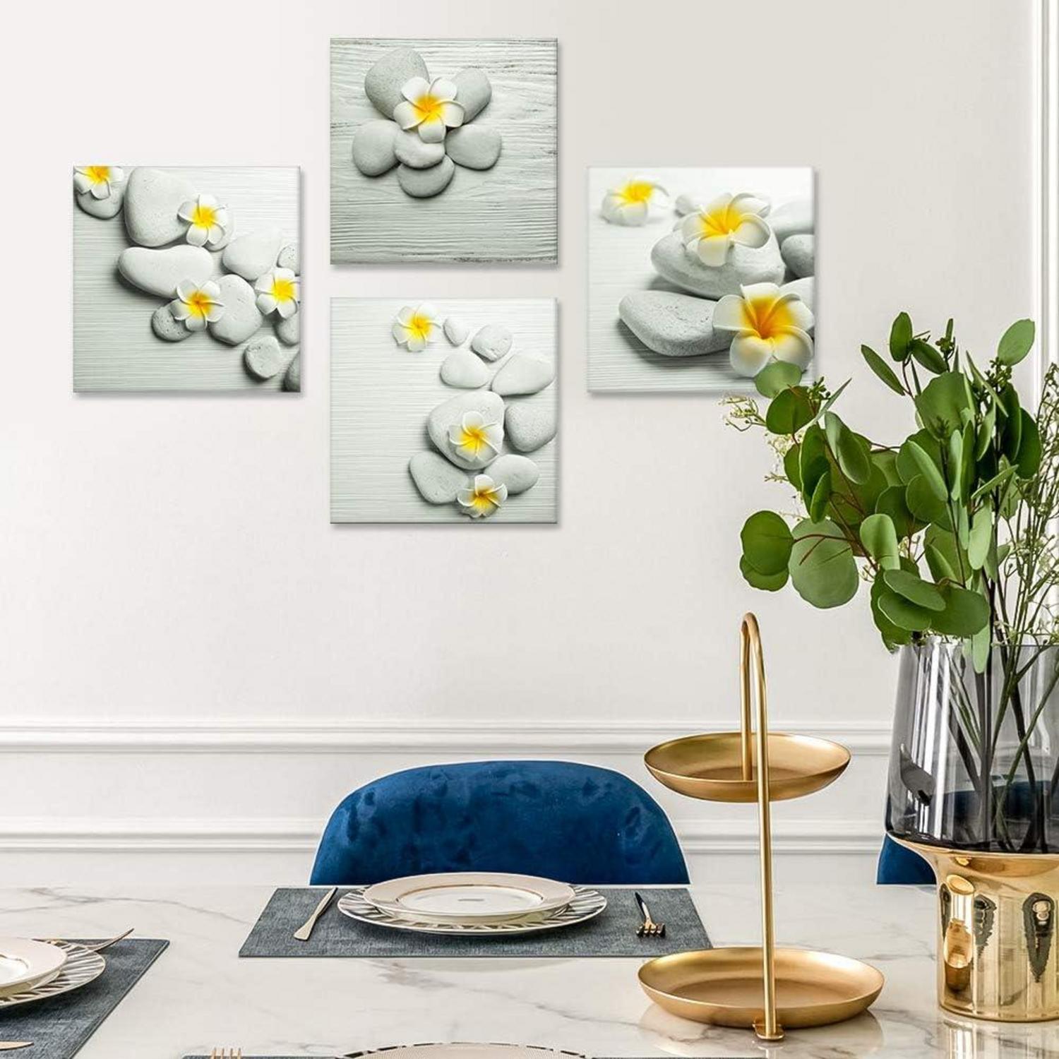 Leinwandbild 4-teilig gelbe Blumen Kunstdruck Wanddekoration 30x30cm