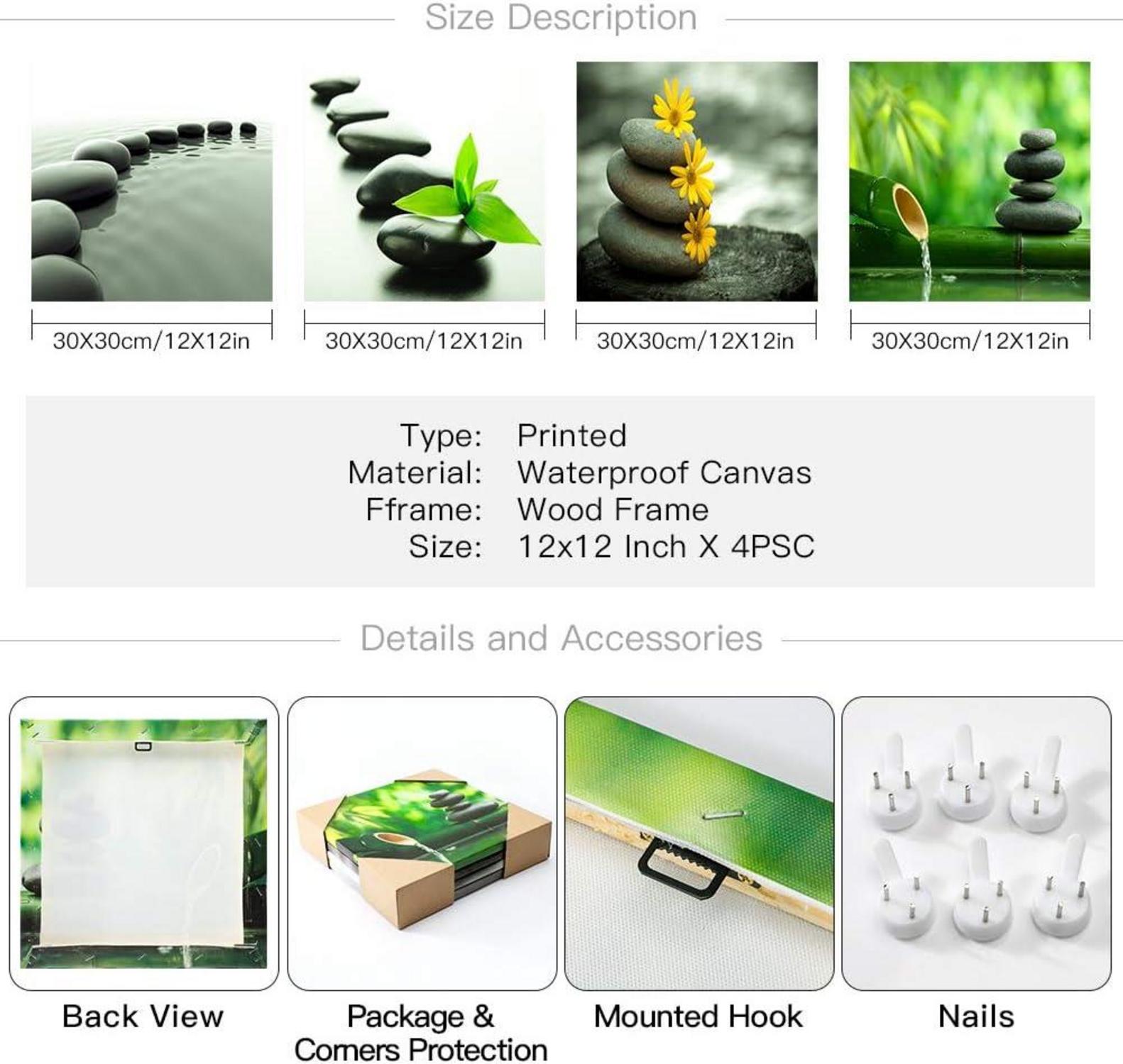 Moderne 4-teilige Leinwandbilder Black Stone Zen-Kultur 30x30 cm