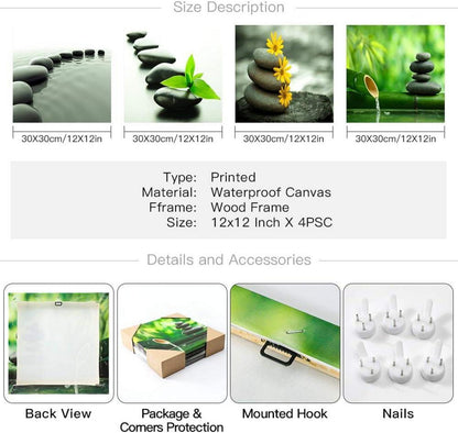 Moderne 4-teilige Leinwandbilder Black Stone Zen-Kultur 30x30 cm