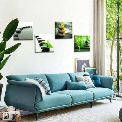 Moderne 4-teilig Leinwandbilder Black Stone Zen-Kultur japanischen Stil 30x30 cm