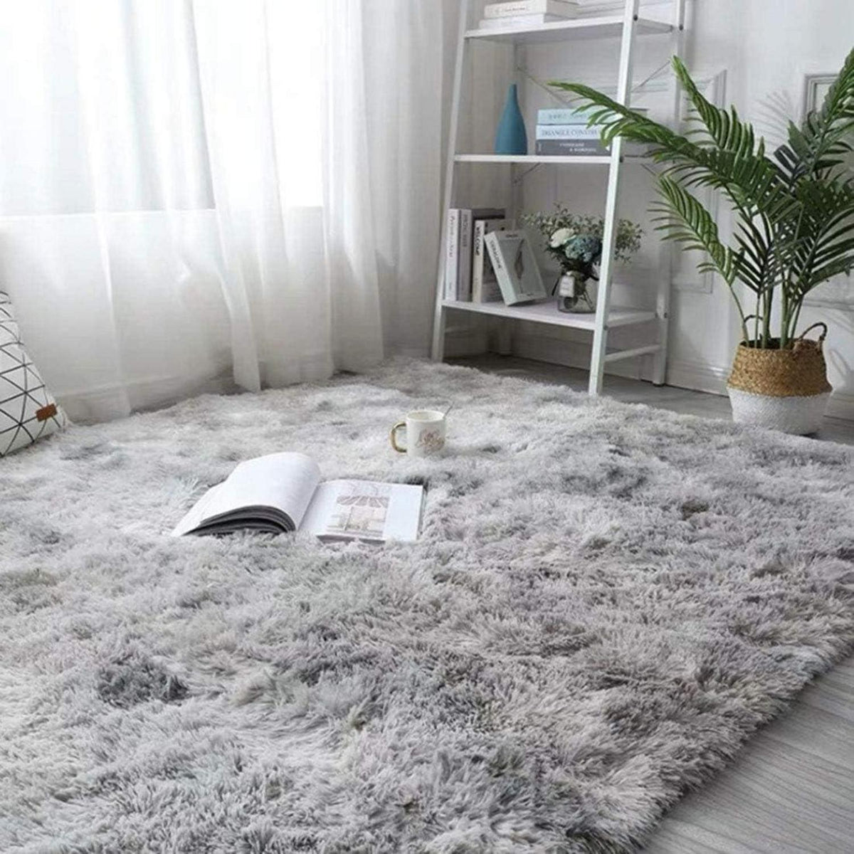 Shaggy Teppich Grau Weiß 160x230cm – Weich & Rutschfest