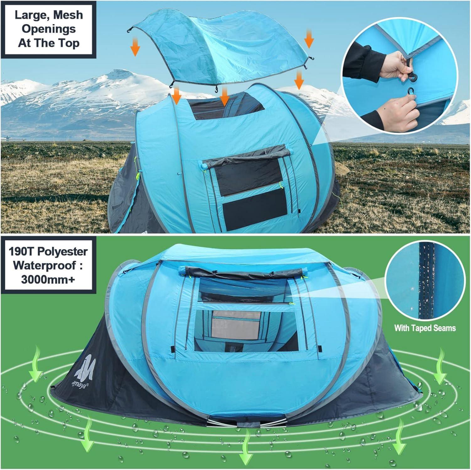 Pop Up Zelt 4 Personen mit Dachfenster & Strandmuschel, Wasserdicht