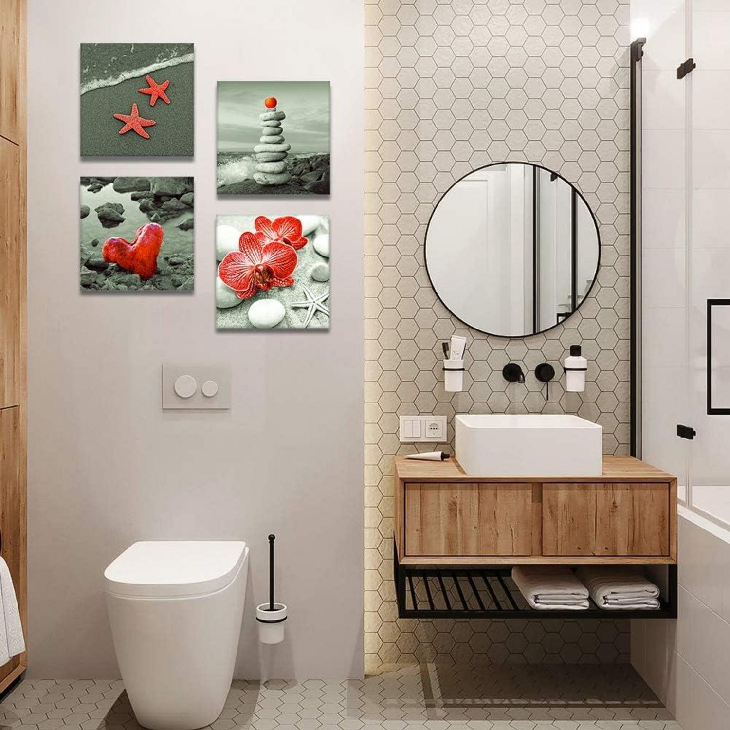 4tlg. Leinwandbild Set Seaside Rot Motiv Kunstdruck 30x30 cm