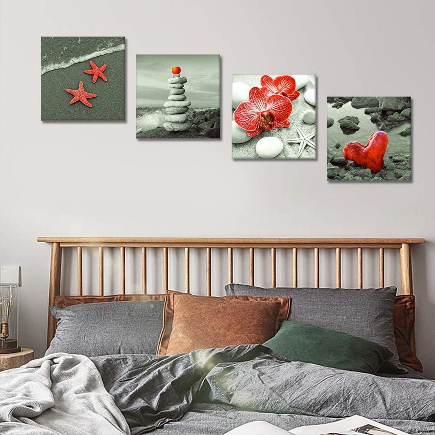 4-teilige Leinwandbilder Seaside Rot 30x30 cm Kunstdruck Wandbild