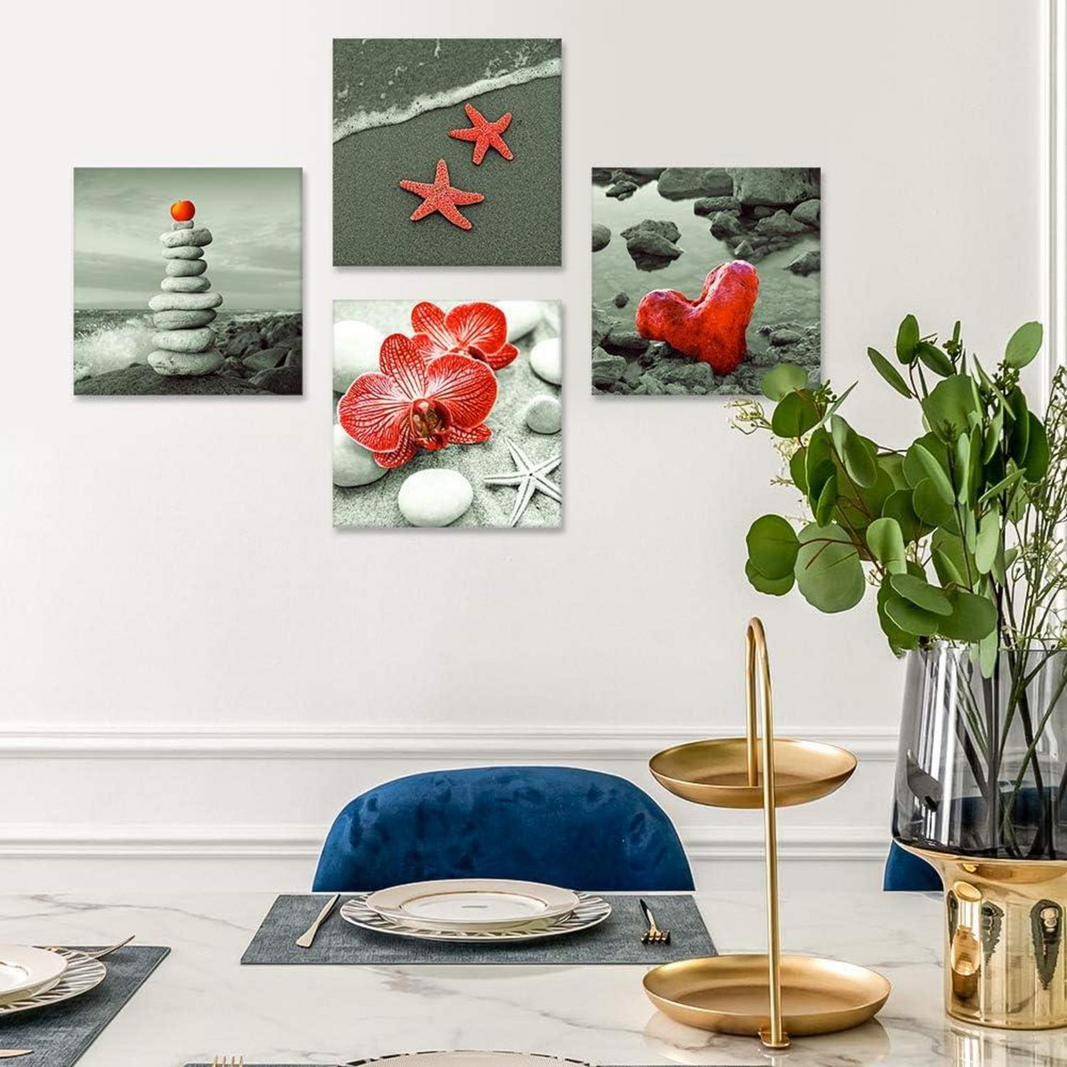 4-teilig Leinwandbilder Seaside Rot Kunst Bild Wanddekoration 30x30cm