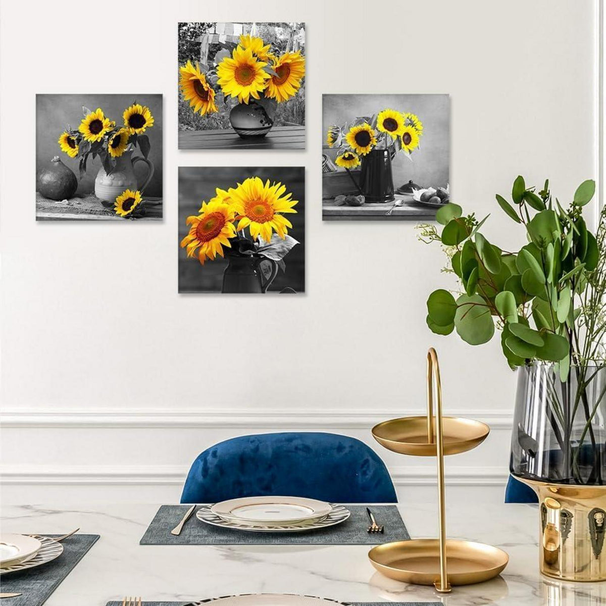 4-teilig Leinwandbild Sonnenblume & Grau - Moderne Wanddekoration 30x30 cm