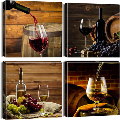4-teilige Leinwandbilder mit Romantischem Weinmotiv - Moderne