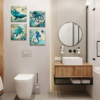 4-teiliges modernes Leinwandbild mit blauem Ozeanmotiv - 30x30cm