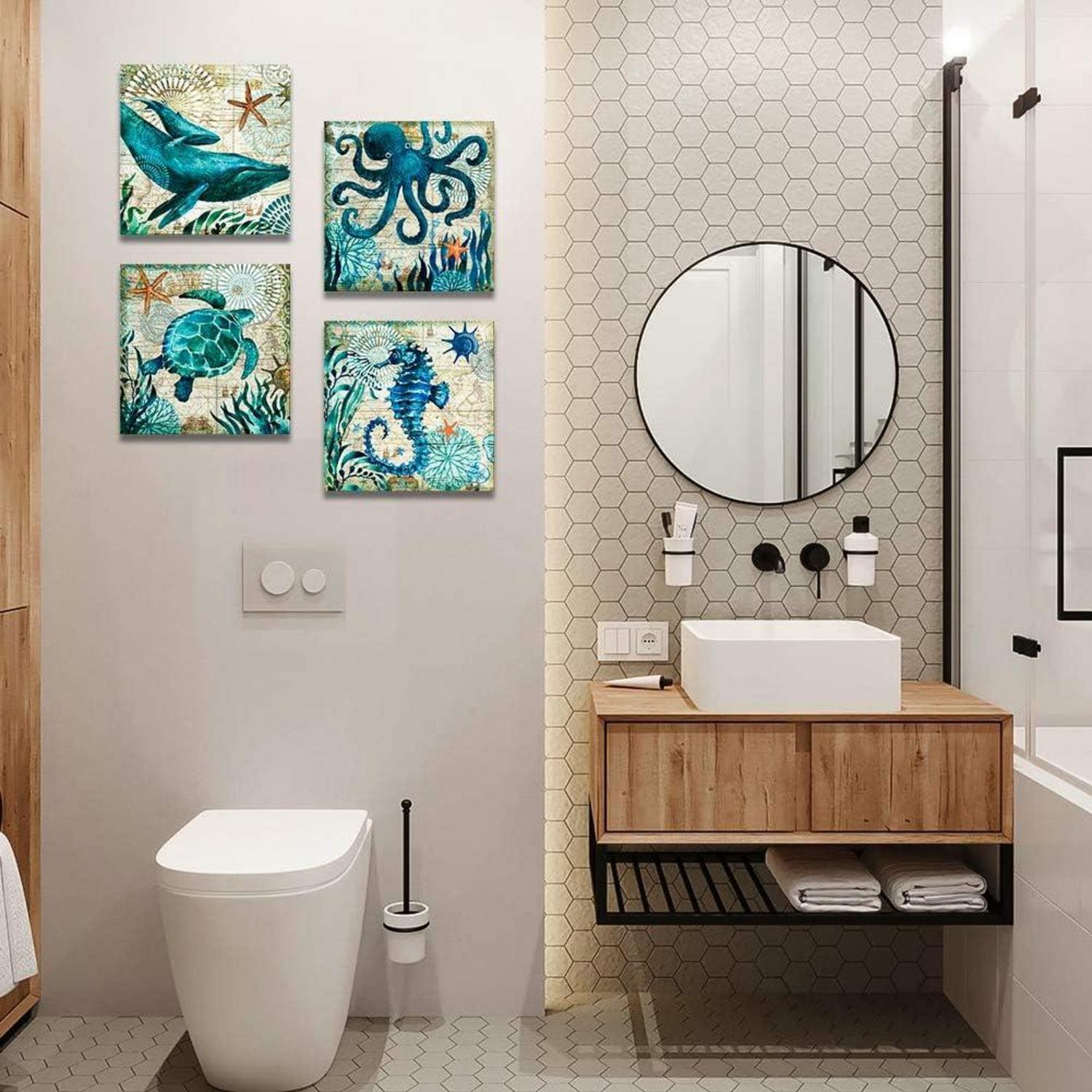 4-teiliges modernes Leinwandbild mit blauem Ozeanmotiv - 30x30cm