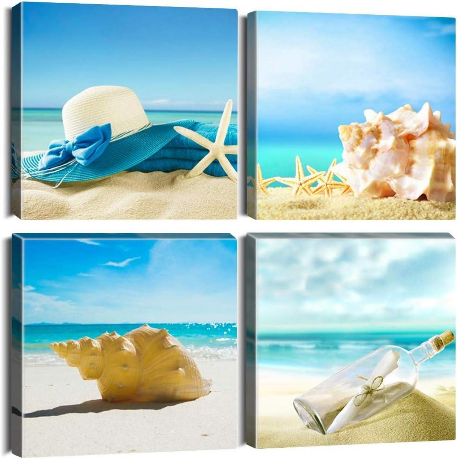 4-teiliges Leinwandbild Blauer Himmel Muschel Moderne Wanddekoration