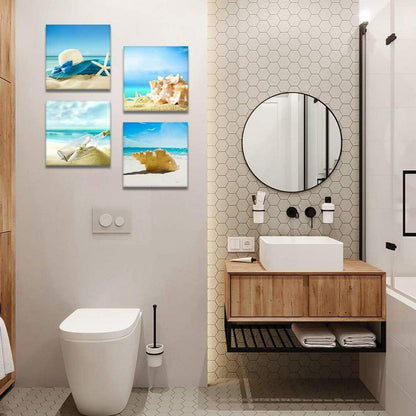 4-teiliges Leinwandbild Blauer Himmel Muschel Moderne Wanddekoration