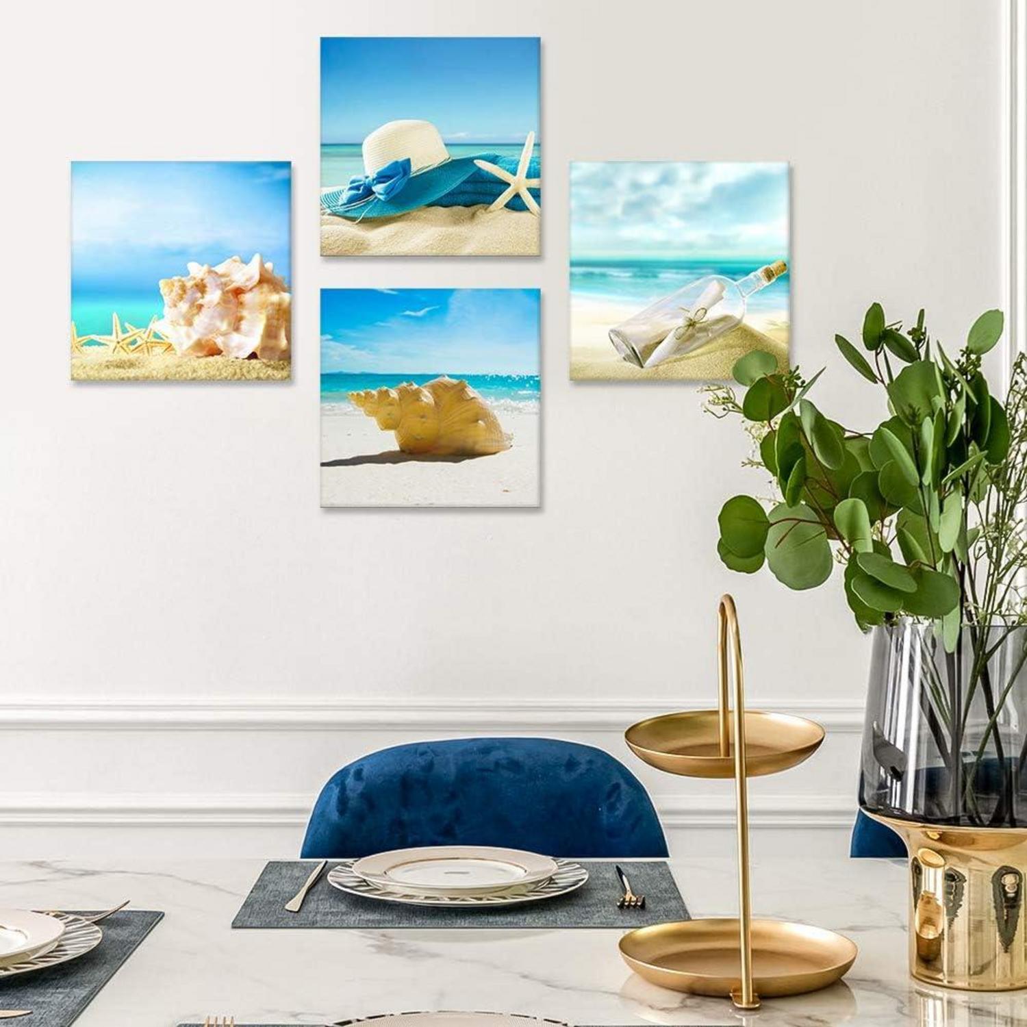 4-teilig Leinwandbilder Blauer Himmel Muschel Motiv 30x30 cm