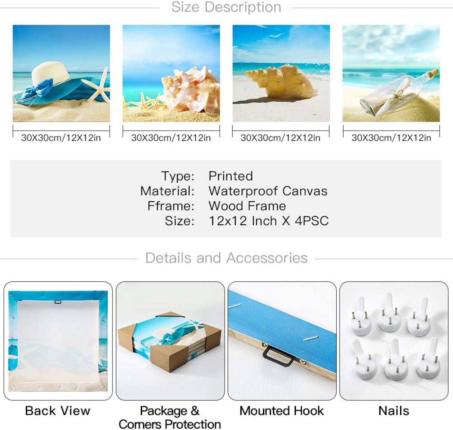 4-teilig Leinwandbilder Blauer Himmel Muschel Kunstdruck 30x30 cm