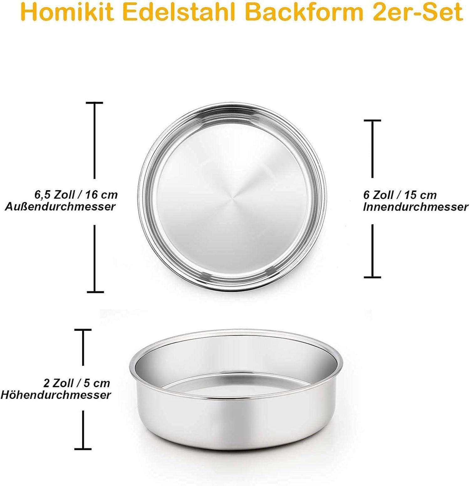 Homikit Edelstahl Backform 16cm 2er Set spülmaschinenfest