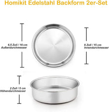 Homikit Edelstahl Backform 16cm 2er Set spülmaschinenfest