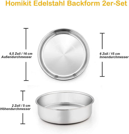 Homikit Edelstahl Backform 16cm 2er Set spülmaschinenfest
