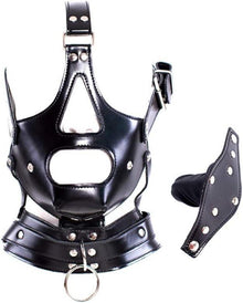 Verstellbare Leder Kopfmaske mit Mundknebel - BDSM Bondage