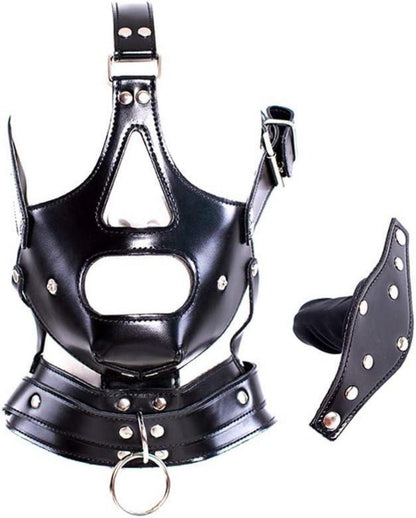 Verstellbare Leder Kopfmaske mit Mundknebel - BDSM Bondage