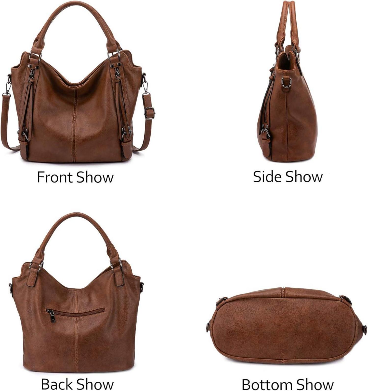 Damen Handtaschen Set Mittel Shopper Hobo Umhängetasche Braun