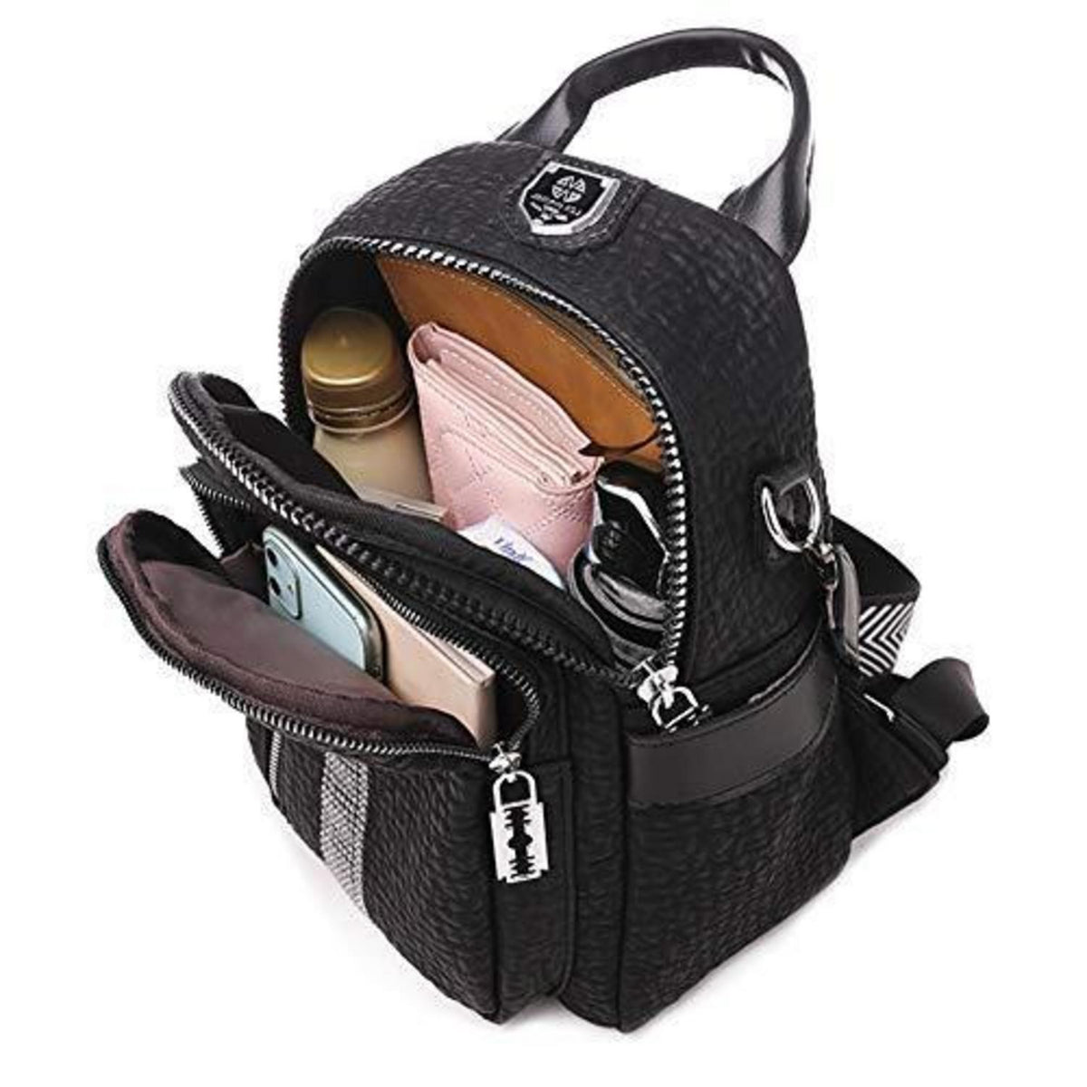 Damen Rucksack Elegant Cityrucksack Schulrucksack Schwarz in Lederoptik