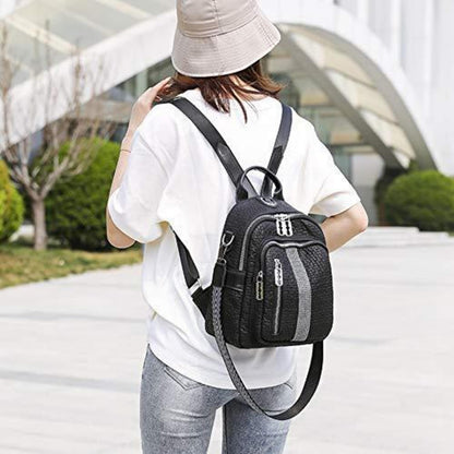 Damen Rucksack Elegant Cityrucksack Schulrucksack Schwarz in Lederoptik