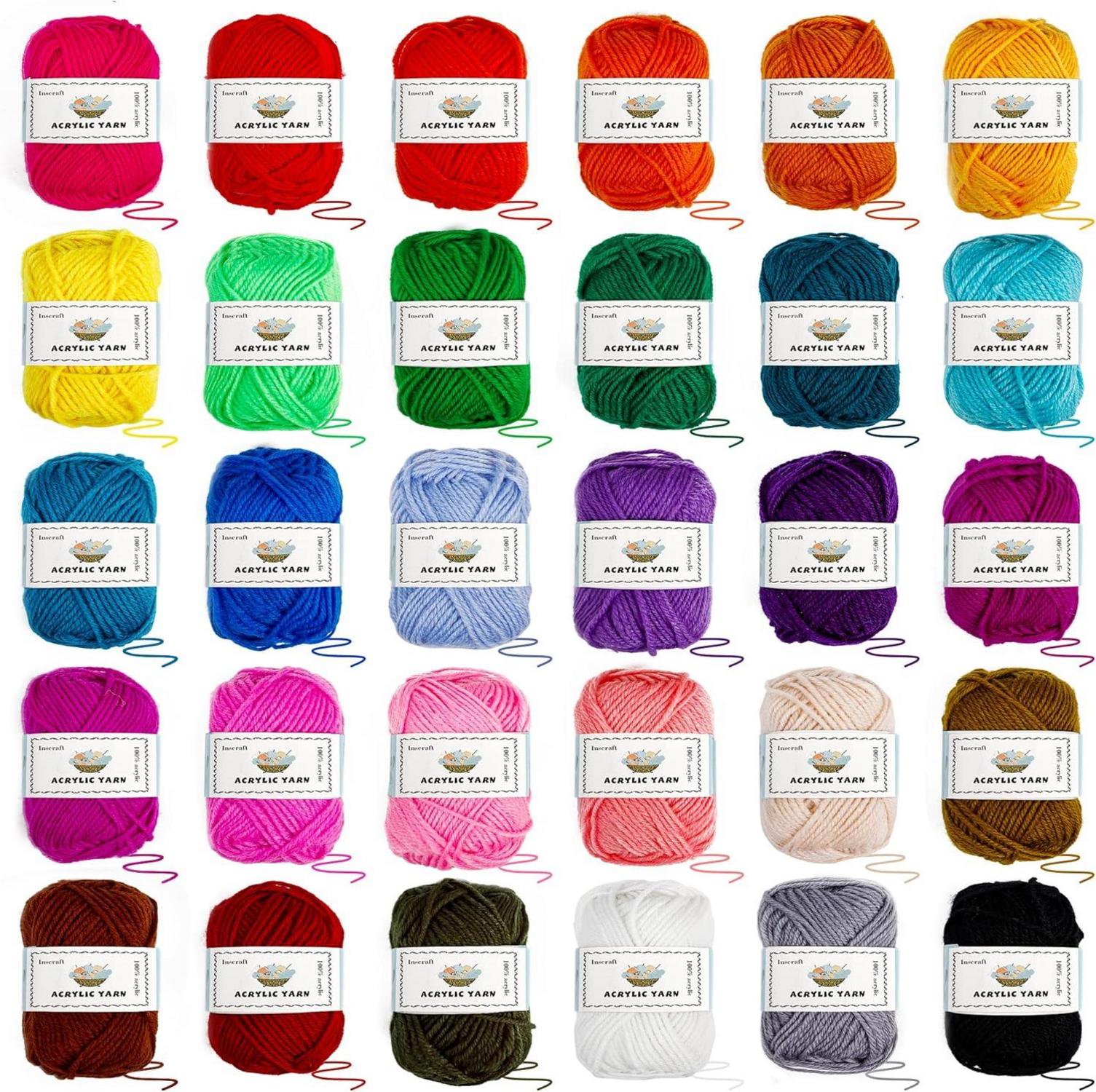 Inscraft 30 Farben Häkelwolle Set 2180yd - Häkelnadel Tasche Kit