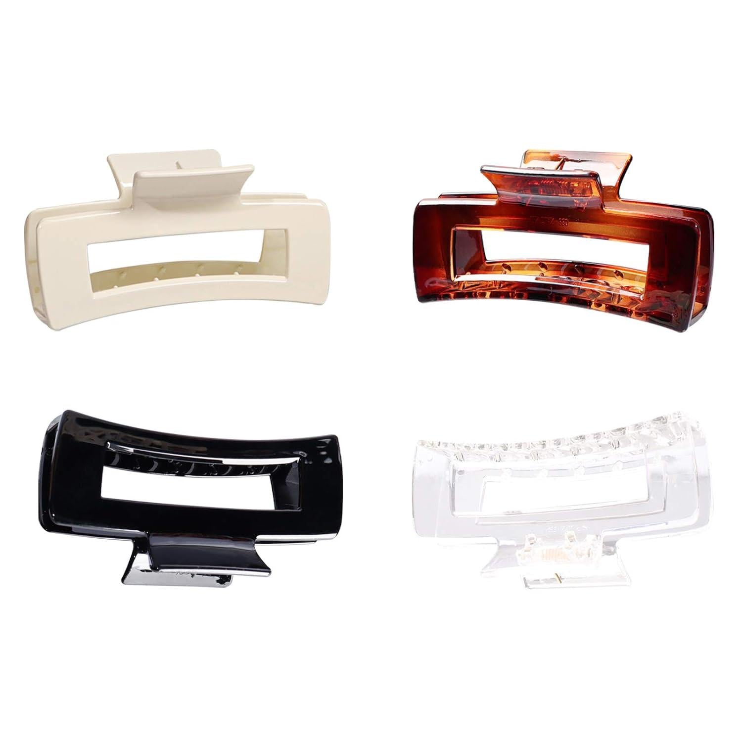 4er Set Große Haarklammern in Schwarz Braun Weiß Transparent