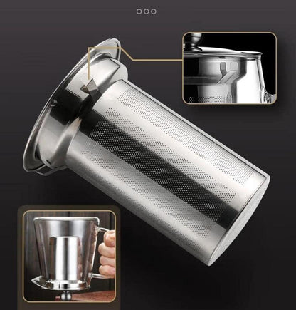 Glas Teekanne 750ml mit Edelstahl Teesieb - hitzebeständig - für Tee und Kaffee - mikrowellengeeignet